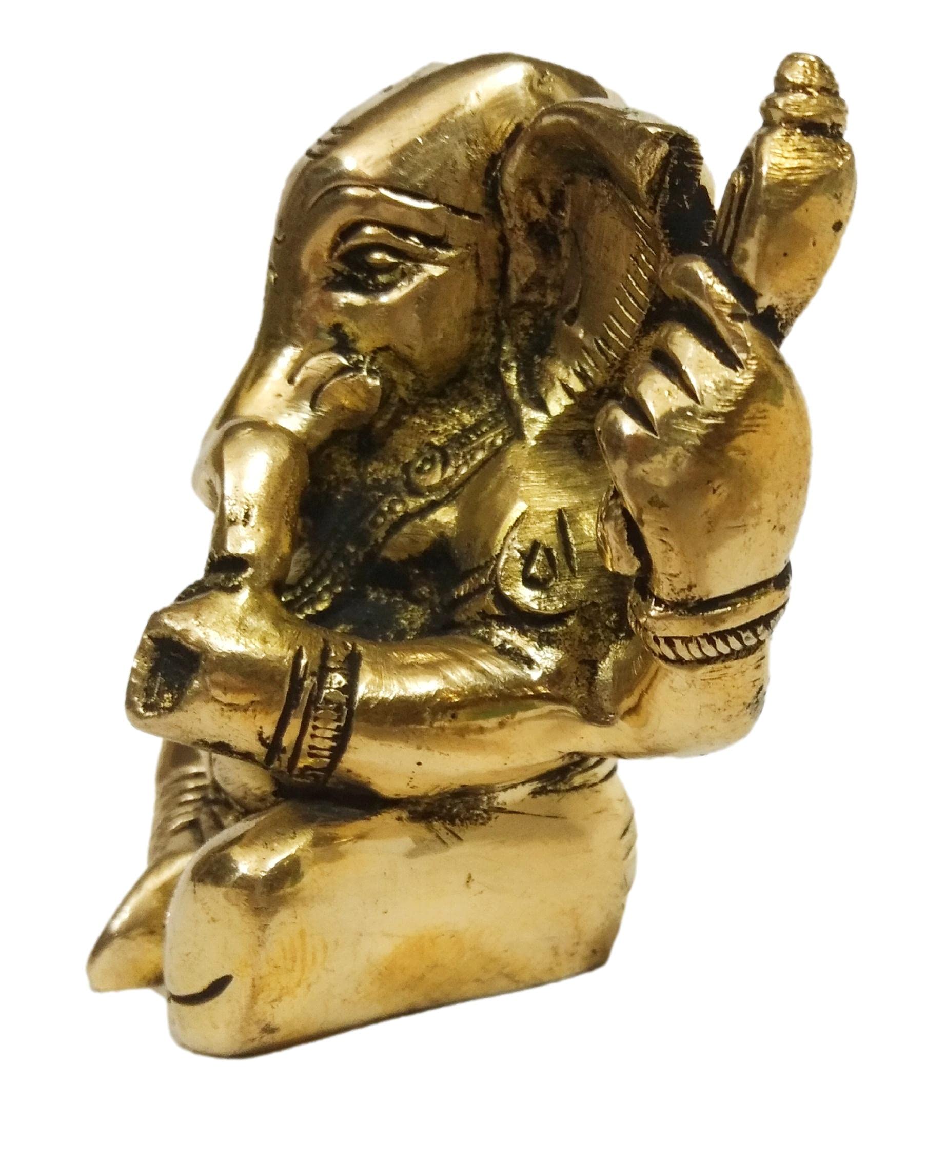 Athizay Ganesha Idol Brass Vamamukhi Ganesh Antique Gold Finish || 8 Cm || 600 Gms || Ganpati Murti Moorti Statues